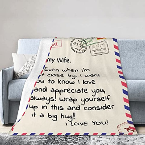 Gift to My Wife Throw Blankets, Anniversary Birthday Gift for Wife from Husband, Husband Romantic Fleece Blanket for Bed Couch, Super Soft Flannel Throw Blankets for Christmas Valentines Mothers Day