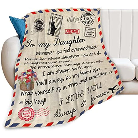 To My Daughter Gifts Blanket Envelope Blanket Flannel Blanket I Love You Personalized Gifts for Birthday for Daughter from Dad，from Dad Mom Gift Birthdays Bed Sofa Travel Warm Love 60"x50"
