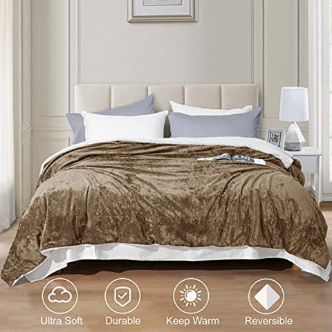 Sherpa Fleece Blanket Twin Size, Luxurious Truly Velvet Flannel Blanket Plush Warm Soft for Bed, Couch, Chair, Sofa Suitable for Fall Winter and Spring, 60" x 80", Dark Khaki