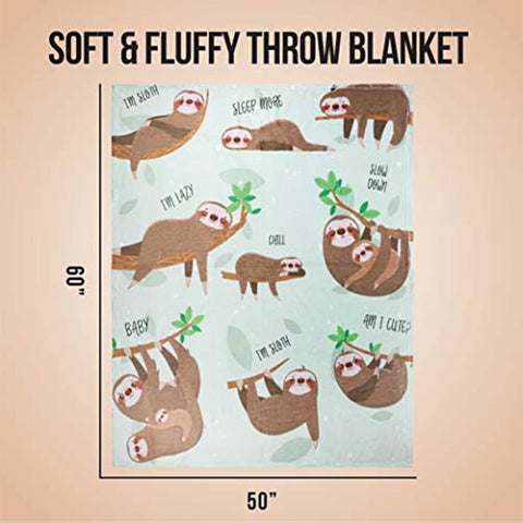 Sloth Throw Blanket, Adorable Super-Soft Extra-Large Sloth Blanket for Girls, Women, Teens, Kids, Baby, and Children, Cute Fleece Sloth Blanket (50in x 60in) Warm and Cozy Throw for Bed Crib or Couch