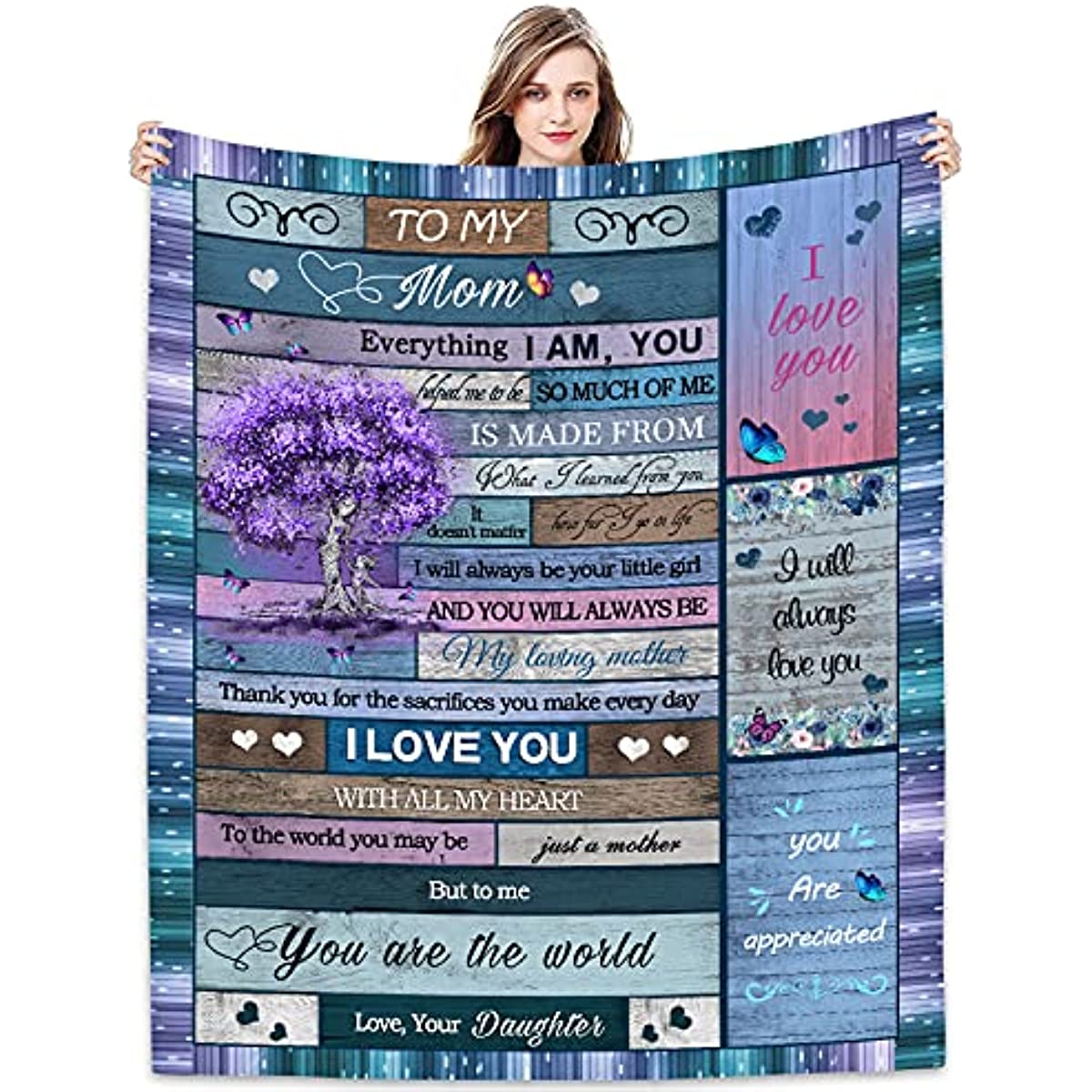 to My Mom Blanket Gift from Daughter Son 60x50 Inches | I Love You Mom Inspirational Letter Printed on Throw Blankets | Gifts for Her Birthday Anniversary Mothers Day Thanksgiving Christmas