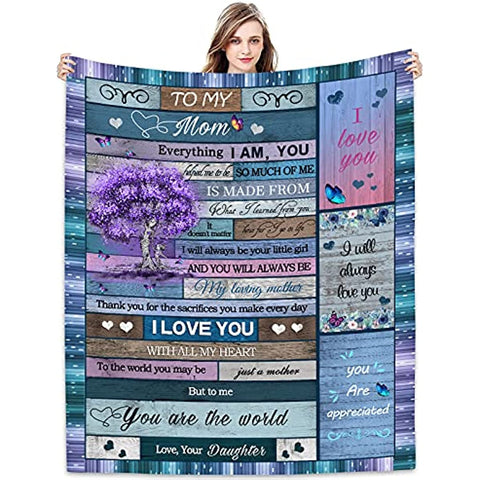 to My Mom Blanket Gift from Daughter Son 60x50 Inches | I Love You Mom Inspirational Letter Printed on Throw Blankets | Gifts for Her Birthday Anniversary Mothers Day Thanksgiving Christmas
