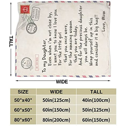 Fleece Blanket to My Daughter Letter Printed Quilts Mom for Daughter's Air Mail Blanket Positive Encourage and Love Daughter's Flannel Blanket Gifts (40 * 50 inch,22)