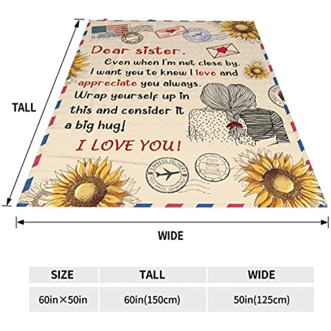 To Sister Gifts Sunflower Sister Throw Blanket Christmas Blanket Gifts for Sister Birthday Thanksgiving Valentines Gifts 50"x60"