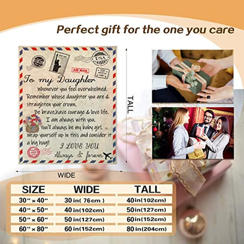 To My Daughter Gifts Blanket Envelope Blanket Flannel Blanket I Love You Personalized Gifts for Birthday for Daughter from Dad，from Dad Mom Gift Birthdays Bed Sofa Travel Warm Love 60"x50"