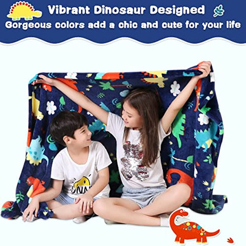 Dinosaur Blanket for Boys, Kids Dinosaur Throw Blanket for Boys and Girls, Fluffy Cozy Dinosaur Fleece Blanket with Vibrant Colors and Cute Design, Soft and Warm Throw Blanket - 50x60 Inches