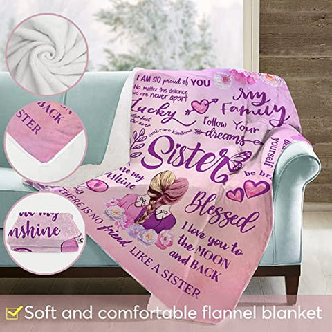 Sisters Gifts from Sister, Gifts for Mothers Day, Sister Gifts, Sister Birthday Gifts from Sister, Gifts for Sister, Big Sister Gift, Blanket, 60"x 50" Pink