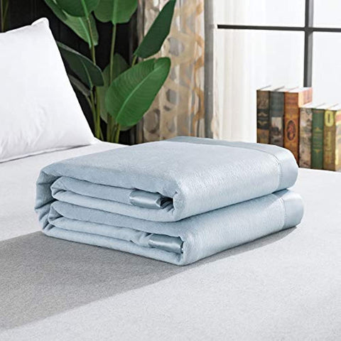 Luxury Mulberry Silk Blanket with Silk Charmeuse Border (Baby Blue, Twin 66" x 88")
