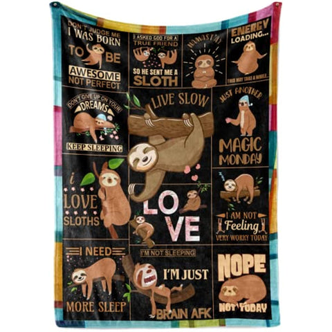 Sloth Throw Blanket, Sloth Gifts for Women Adults and Kids, Flannel Blankets for Sofa Couch Bed, Christmas, Birthday, Thanksgiving, 50" x 65"