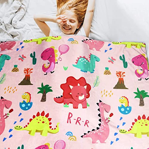 Dinosaur Blanket for Boys and Girls,Soft Cozy Cute Pink Toddler Blankets for Boys Warm Fluffy Cartoon Dino Kids Blanket for Bed Couch Sofa Lightweight Throw Blanket Unique Kids Birthday Gift 50"x60"