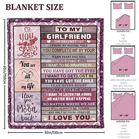 To My Girlfriend Blanket, Valentine's Day Gifts for Girlfriend, Girlfriend Birthday Gifts, Romantic Gifts for Her Girlfriend, Girlfriend Gifts, Soft Flannel Throw Blankets 50"x60"