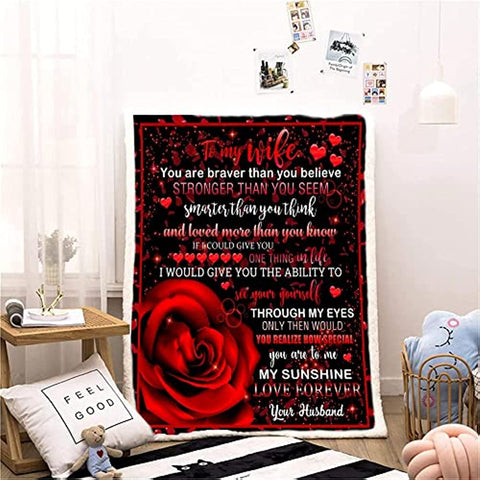 to My Wife Blanket,to My Wife Gifts from Husband Throw Blanket,Valentine Blanket Throw,Valentine Gifts for Women,Red Rose Valentine Day Gifts Blanket for Sofa Couch Decor 50"x 60"