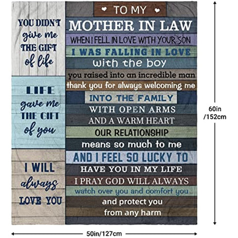 Mother in Law Gifts from Daughter in Law, Throw Blanket Gifts for Mother in Law Gift for Birthday Christmas Mother’s Day, Flannel Fleece Soft Warm Cozy Blankets for Bed Sofa 60”x50”