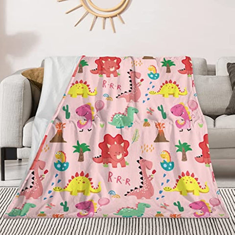 Dinosaur Blanket for Boys and Girls,Soft Cozy Cute Pink Toddler Blankets for Boys Warm Fluffy Cartoon Dino Kids Blanket for Bed Couch Sofa Lightweight Throw Blanket Unique Kids Birthday Gift 50"x60"