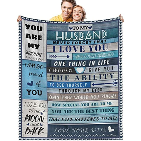 to My Husband Blanket from Wife, Romantic Anniversary Blanket for Husband from Wife, Birthday Gifts for My Husband Valentine's Day Gifts for Him, Warm Fleece Blanket Talking Love to Him, 50x60inch