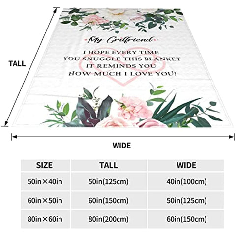 To My Girlfriend Blanket from Boyfriend Girlfriend Birthday Gifts I Love You Gifts for Her Romantic Anniversary Christmas Valentines Gift Soft Throw Blanket for Bed Sofa Couch 60x50in