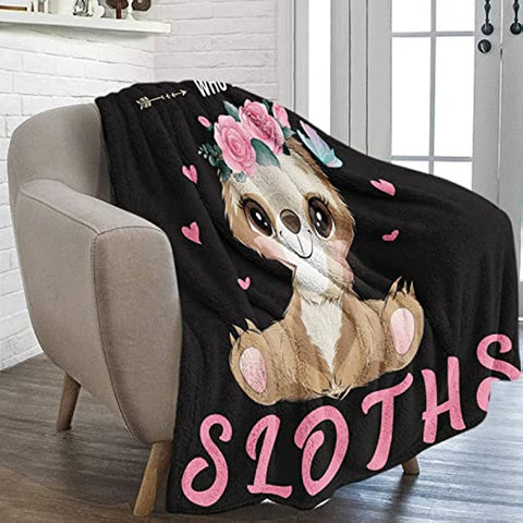 Just A Girl Who Loves Sloths Flannel Blanket, Soft Cozy Cute Sloth Throw Blanket for Baby Girls, 30x40 inch Black Fluffy Fleece Sloth Lover Plush Blanket for Newborn Toddler Gift Nursery Crib Supplies