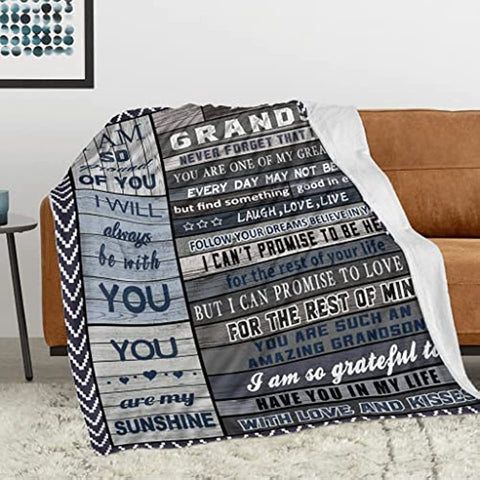 Grandson Gifts from Grandma Grandpa, Grandson Blanket from Grandma, Birthday Gifts for Grandson, Grandson Graduation Gifts, Best Grandson Ever Blanket Gifts 60"x50"