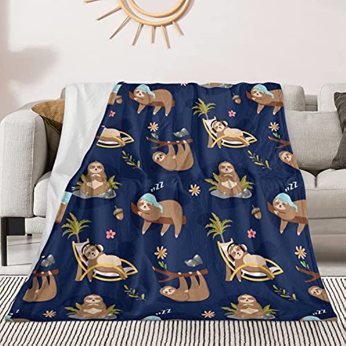 Sloth Blanket, Sloth Gifts for Women Girls Plush Lightweight Flannel Fleece Kids Blanket All Season Cute Sloths Throw Blanket for Bed Couch Chair Funny Gifts for Sloth Lovers 60"x50"