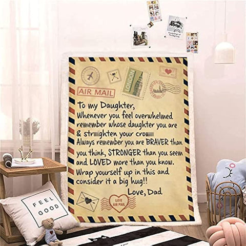 Airmail To My Daughter Blanket From Dad,Daughter Birthday Gifts Ideas,Birthday Gifts For Daughter Adult,Daughter Gifts From Dad,Daughter Gifts For Christmas,Sherpa Fleece Blanket 50"X60"