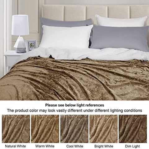 Sherpa Fleece Blanket Twin Size, Luxurious Truly Velvet Flannel Blanket Plush Warm Soft for Bed, Couch, Chair, Sofa Suitable for Fall Winter and Spring, 60" x 80", Dark Khaki