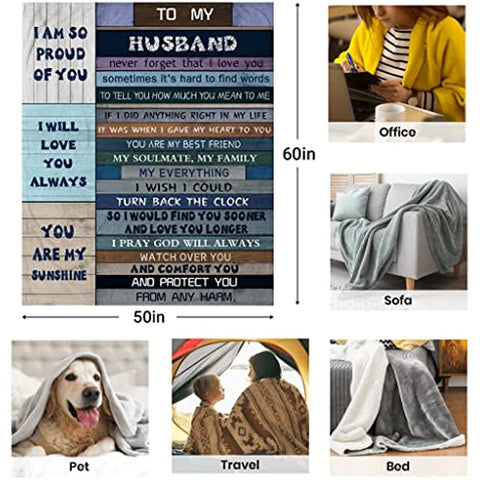 Gifts for Husband Blanket, to My Husband Gifts, Husband Gifts from Wife, Best Husband Gifts for Men, Future Husband Gifts, Valentine, Wedding Anniversary Birthday for Husband Throw Blanket 60X50in