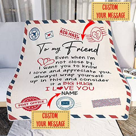 Air Mail Letter to My Friend Throw Blanket, Gift to My Friend Blanket from Best Friend,Customized Name,Custom Blanket for Birthday, Christmas, Thanksgiving, Graduation