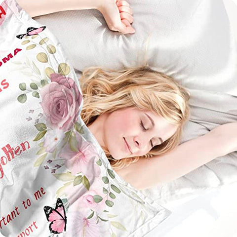 Grandma Blanket Mother's Day Throw Blanket Flower Butterfly Soft Flannel Lightweight Travel Plush Blankets Gifts from Granddaughter Grandson 40x50inch I Love You Grandma