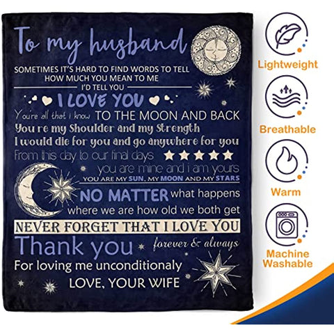 Valentine Birthday Gifts for Husband, Husband Gifts from Wife to My Husband Gifts Blanket, Unique Gift for Him Home Bedroom Flannel Cozy Throw Blankets for for Boy Men