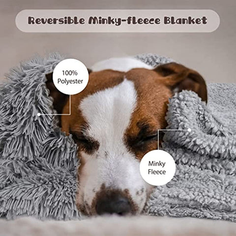 Medium Dog Blanket for Couch Bed Crate, Cozy Reversible Fleece Dog Blanket, Washable Fluffy Throw Blankets 30x40 Inches Grey