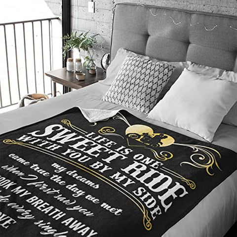 Gifts for Motorcycle Lovers - Birthday Gifts for Men/Women - to My Husband/Wife Blanket 60"x50" - Romantic Gifts for Him/Her - Anniversary Birthday Gift Ideas for Couples Sweet Ride Motorcycle