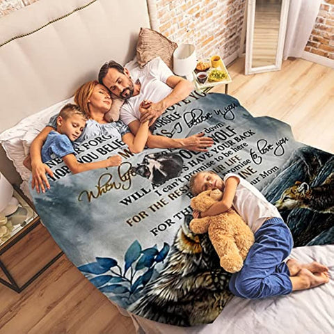 To My Son‘s Gifts from Mom Blanket,Sublimation Fleece Wolf Blanket Throw for Sofa Couch Bed Decor,60''x50'' for Teens Kids and Adults