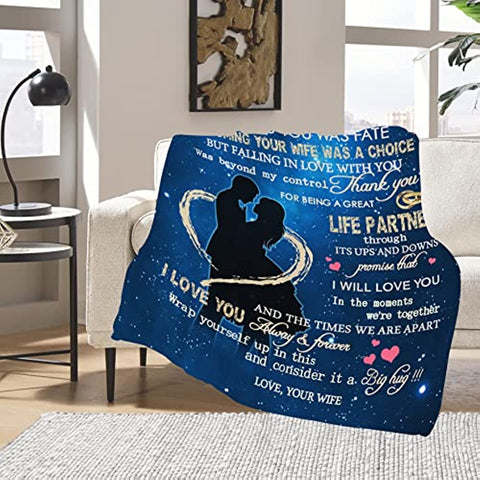 To My Husband Blanket from Wife, Birthday Gifts for Men, Throw Blanket Gifts for Husband Birthday Gift Ideas,Best Christmas Valentines Wedding for Him 60''x50''