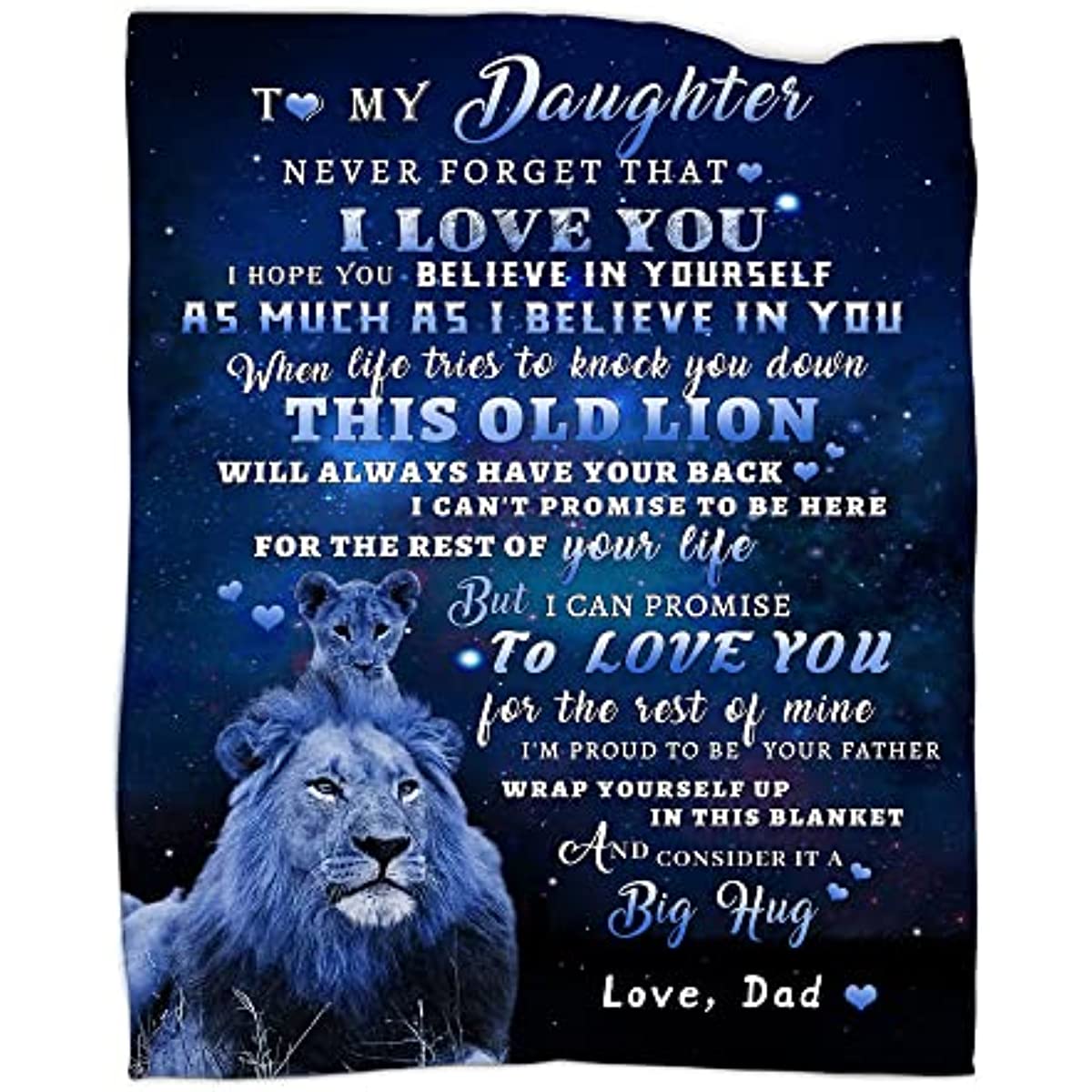 to My Daughter Blanket from Dad, Lion Blanket to My Daughter, Christmas Birthday Gifts for My Daughter Super Soft Cozy Flannel Throw Blanket for Bed Sofa 50"x60"