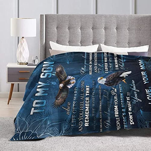to My Son Blanket from Mom Fleece Flannel Throw Blanket for Couch Sofa Bed Living Room Kids 60X50 Inch Family Love Quilt Letter Summer Air-Conditioned Blanket,60x50