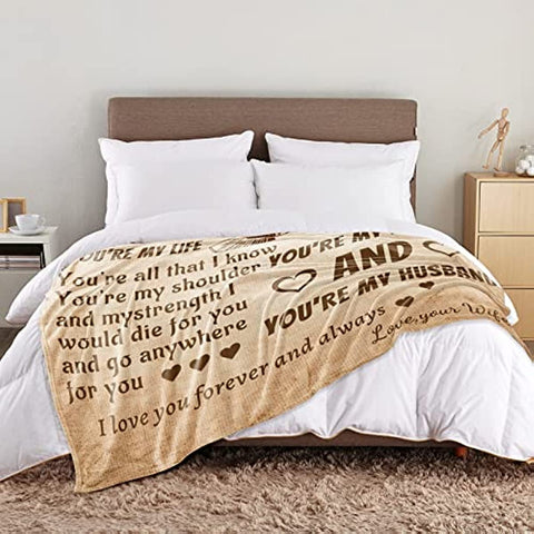 Gifts for Husband Blanket from Wife I Love You Wedding Anniversary Birthday Christmas Valentine's Father's Day Blankets Romantic Present Gift for Him (60x50inch)
