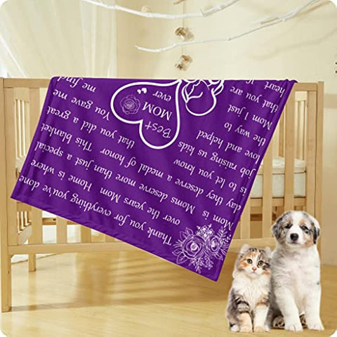 Mom Blanket Mother's Day Throw Blanket Gifts for Mom from Daughter Son Flower Butterfly Soft Flannel Lightweight Travel Plush Blankets Purple 40x50inch I Love You Mom