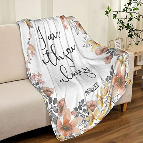 Bible Verse I Am with You Always Fleece Throw Blanket Lightweight Super Soft Flannel Bed Blanket Perfect Home Decor for Couch Chair Sofa Living Room 50"X40" Small