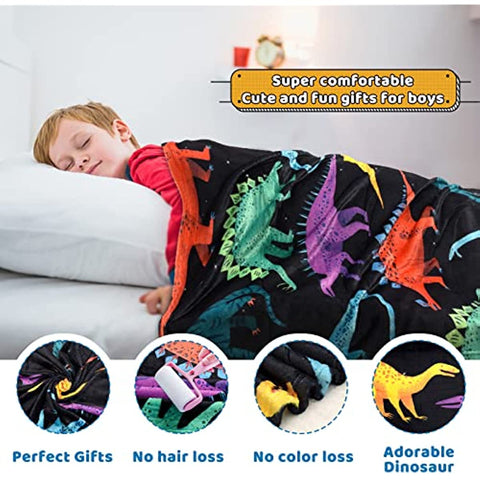 Kids Dinosaur Blanket for Boys Girls Room Decor Personalized Cute Toddler Throw Blanket Chiristmas Dinasour Birthday Year Old Gifts Toys 40x50