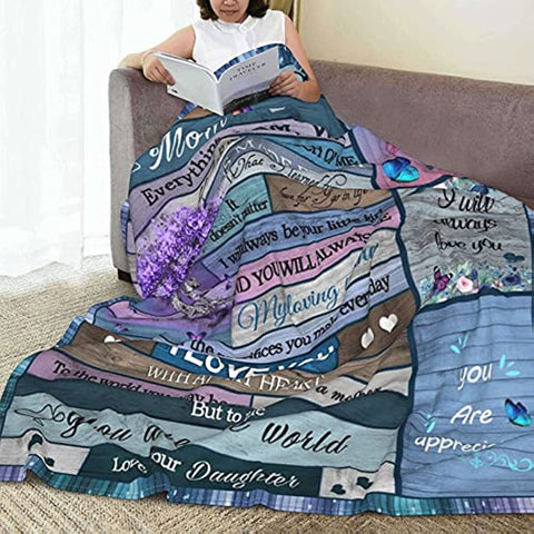 to My Mom Blanket Gift from Daughter Son 60x50 Inches | I Love You Mom Inspirational Letter Printed on Throw Blankets | Gifts for Her Birthday Anniversary Mothers Day Thanksgiving Christmas