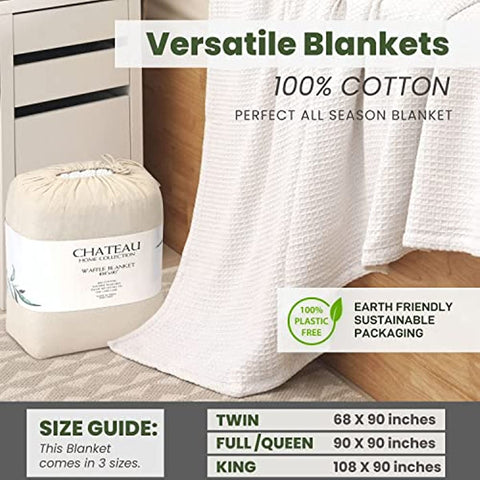 Cotton Blanket Queen Size, Luxury Blankets for Any-Home Decor, Waffle Blanket - Gifts for Mom, Soft Throw Blanket, Queen Size Blanket for Queen Bed, White Blanket - 90" X 90"