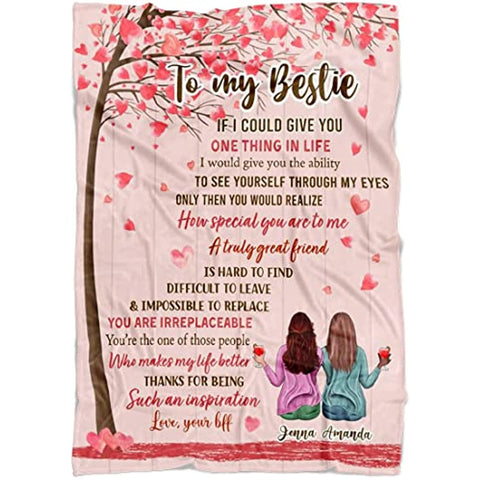 Best Friend Blanket Custom Name - Customized to My Bestie I Love You Throw. Personalized Birthday Friendship Gift for Women, Teen Girls, Besties, Sister - Long Distance BFF Gift (Pink, Fleece)