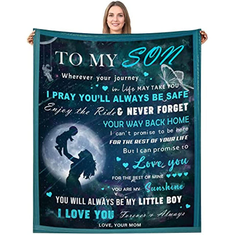 Son Blanket from Mom, Mothers Day to My Son Gifts Blanket-Birthday Graduation Gifts for Son Throw Blanket 60"x50" -Gifts for Son from Mom Blanket