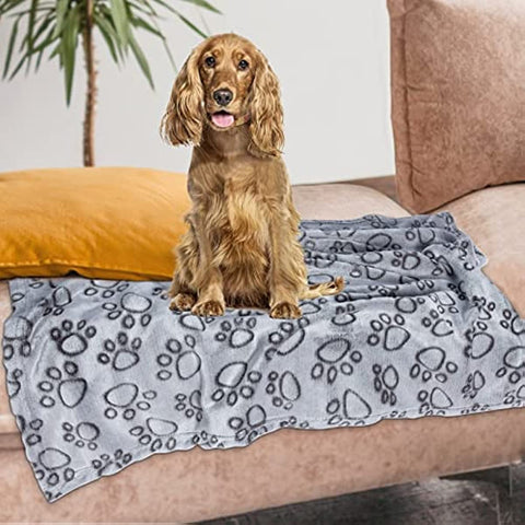 1 Pack 3 Dog Blankets for Medium Dogs, Soft Fleece Dog Blanket Fluffy Pet Blanket Warm Sleep Mat Grey Cute Paw Print Puppy Cat Blanket, Flannel Throw for Washable Dog Bed, Blanket for Dogs, 41"X31"