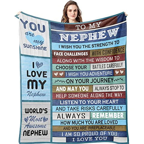 Nephew Gifts, Gifts for Nephew Blanket, Nephew Gifts from Auntie, Throw Blanket Gifts for Nephew from Aunt,Nephew Birthday Gifts from Auntie,Anniversary Valentine for Nephew 60"x50"