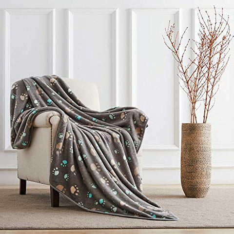 Super Soft and Premium Fuzzy Flannel Fleece Pet Dog Blanket, The Cute Print Design Washable Fluffy Blanket for Puppy Cat Kitten Indoor or Outdoor, Grey, 31 x 24 Inches