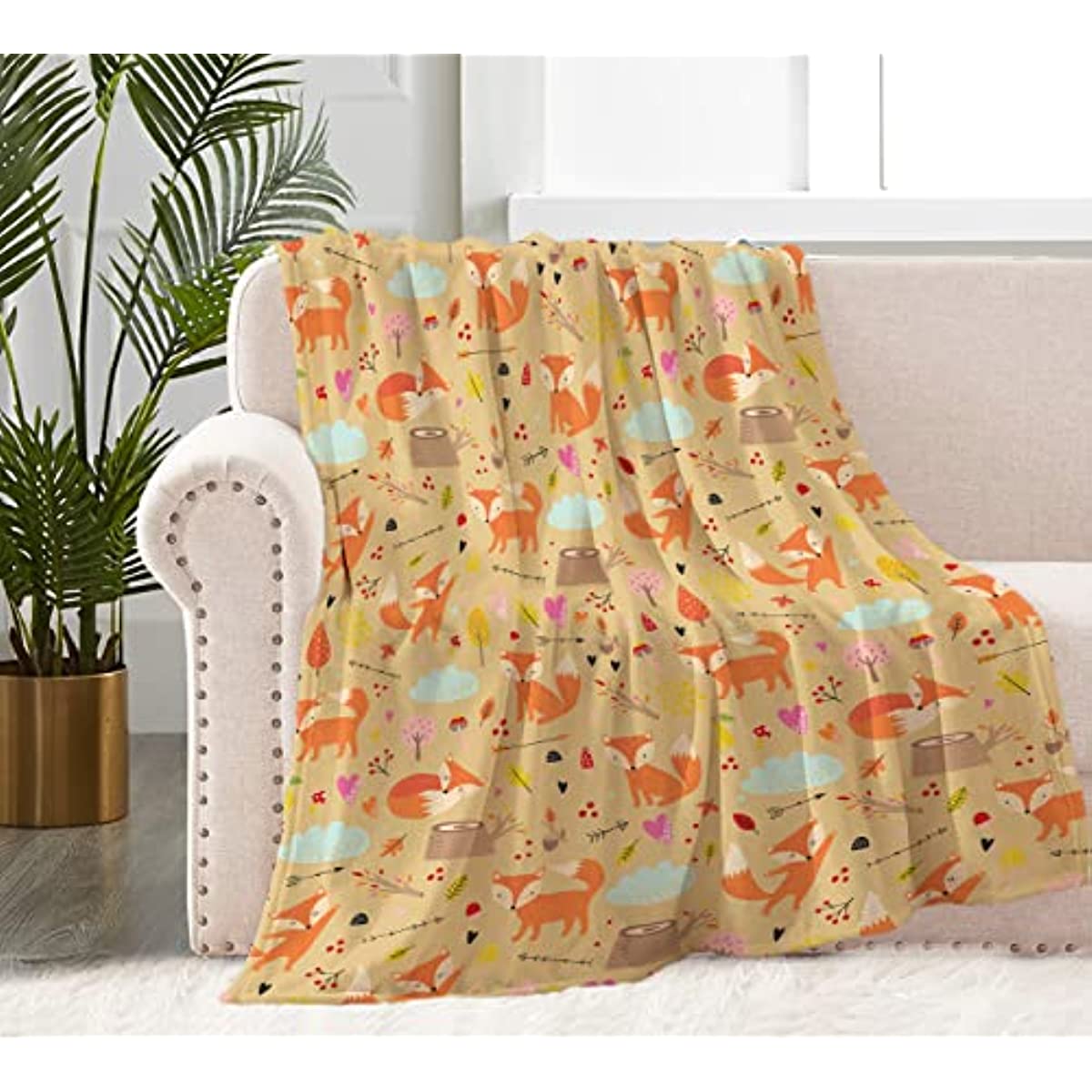 Fox Blanket for Boys Girls, Kid Cute Fox Print Throw Blanket for Couch Bed Sofa Living Room Decor, Soft Cozy Foxes Blanket Ideal Gifts for Baby Toddler Infant Newborn 40 "x 50"