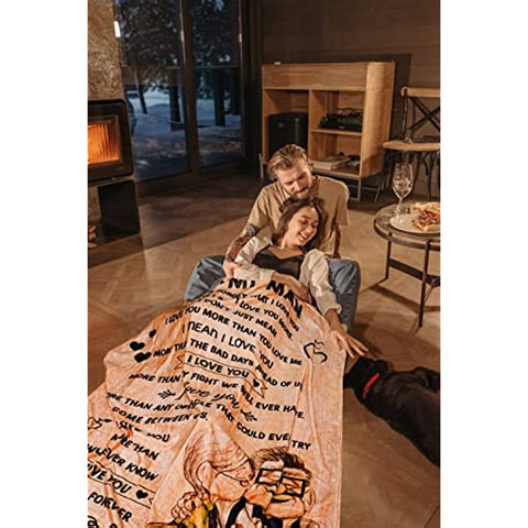 Gift to My Man Fleece Blanket,Personalized Bed Flannel Throw Blanket, Father's Day Wedding Anniversary for Husband Dad (60“X50, to My Man)