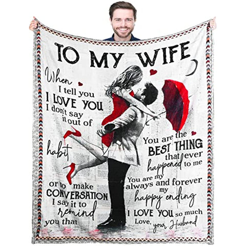 to My Wife Blanket Gifts for Wife-Valentines Day Gifts for Her,Wife Birthday Gift Ideas, Wedding Anniversary Romantic Gifts for Her,Wife Blanket(to My Wife, 50"x60")