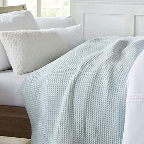 100% Cotton Waffle Weave Bed Blanket Soft, Breathable, and Lightweight Blanket for All-Season | Perfect for Layering | Brielle Collection (King, ICY Blue)